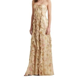Lauren Ralph Lauren gown. Gold floral.